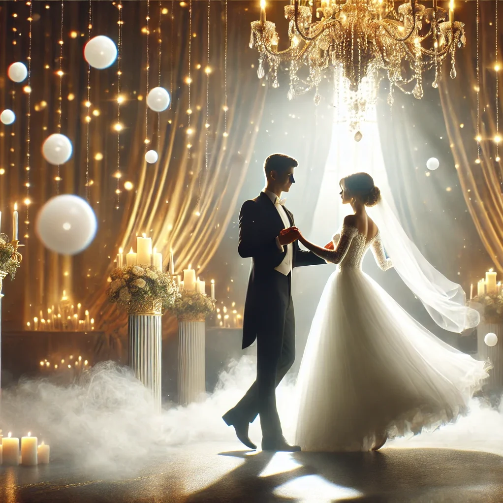 Funny Mirror - Mașină cu baloane de fum pentru nunți și evenimente speciale, creând un efect spectaculos într-un decor elegant.